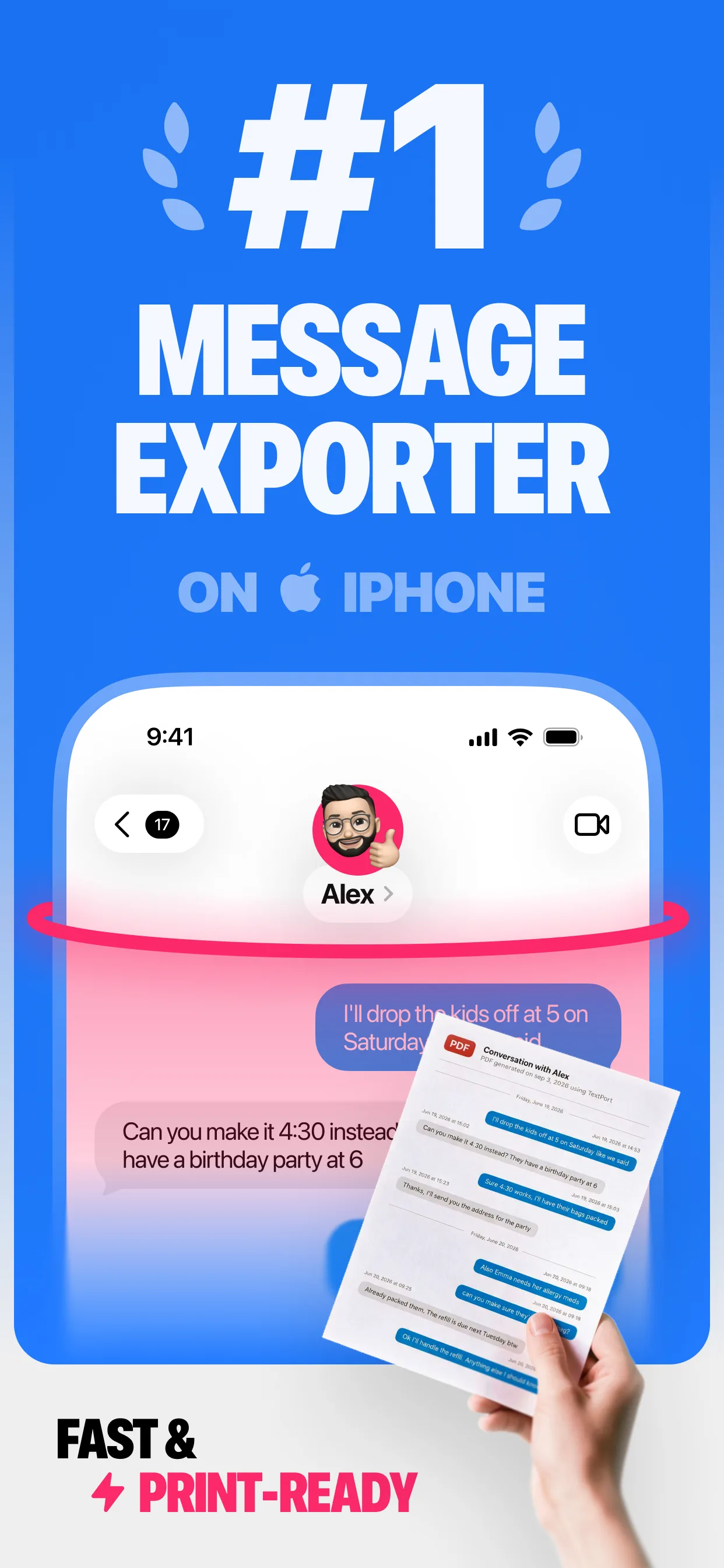 TextPort: Text Message Export — screenshot 1