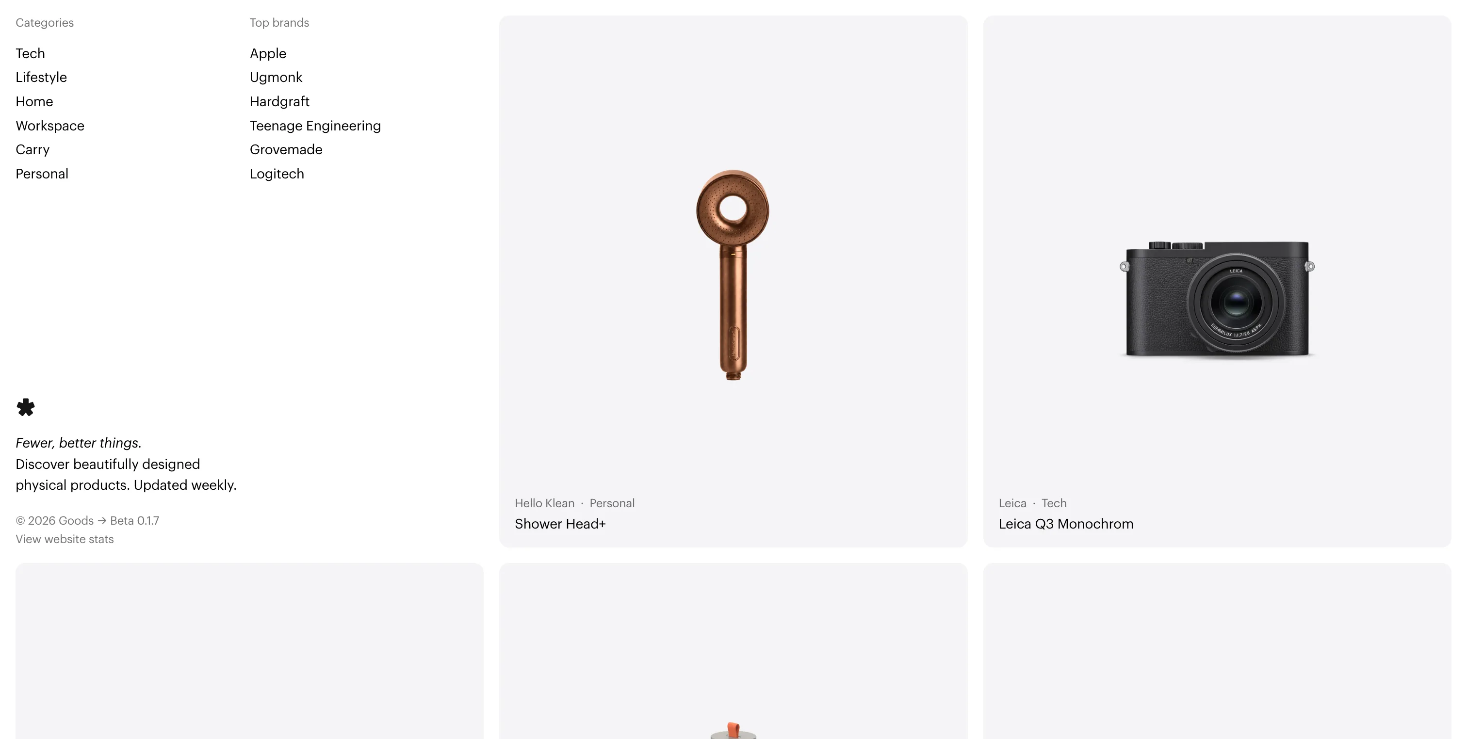 Curated products catalog